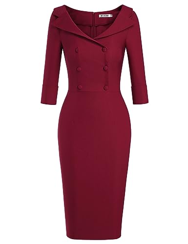 MUXXN Lady Retro 1950s Style Fashion Knee Length Wedding Long Dress for Womens (Burgundy XL)