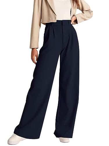 NIMIN High Waisted Work Pants for Women Stretchy Office Business Casual Pants Trousers with Pockets 2024 Navy Blue Medium