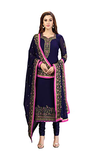 Nivah Fashion Women's Georgette Embroidery Salwar Suit (US.G44-Blue-S)