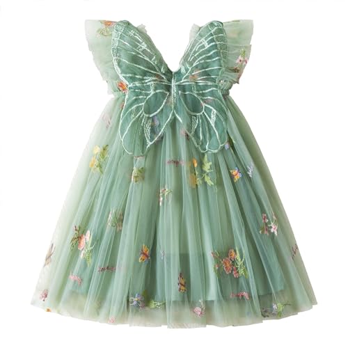 NNJXD Baby Girl Flower Embroidery Tulle Dress Butterfly Toddler Birthday Party Dresses 2109 Green Size(90) 12-24 Months