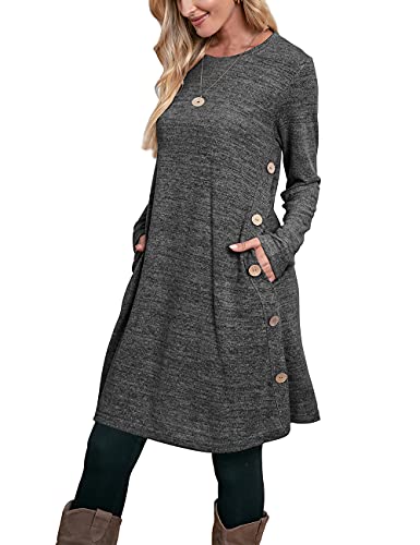 OFEEFAN Womens Sweater Dress Long Sleeve Winter Dresses Women 2024 Tunics Dark Grey M