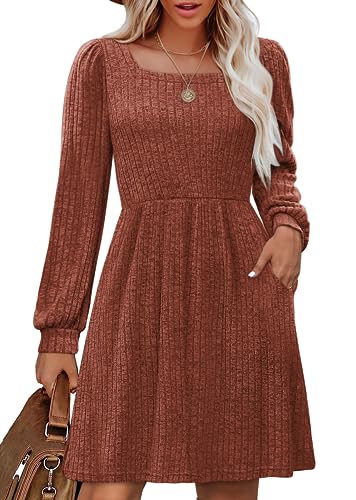 OFEEFAN Womens Winter Dresses Fall Long Sleeve Dresses for Women 2024 Caramel L