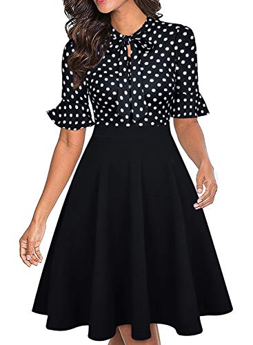 Polka Dot Work Dresses for Women Office Professional Fit and Flare Vintage Knee Length Teacher Interview Business Casual Career A Line Curvy Ladies Frocks S