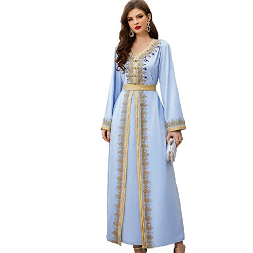 PolyJolly Morandiblue Handmade Bead Abaya Dress for Women Dubai Sadui Moroccan Kaftan Dress 2X