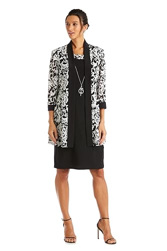 R&M Richards Women's Formal Printed Jacket Dress, Black/White, 14