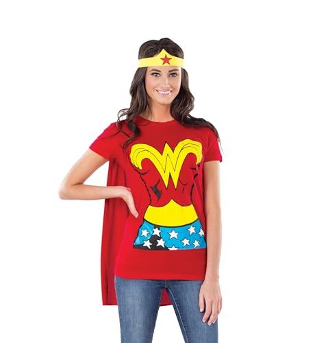 Rubie's womens Dc Comics Wonder Woman T-shirt With Cape and Headband Adult Sized Costumes, Red, Medium US