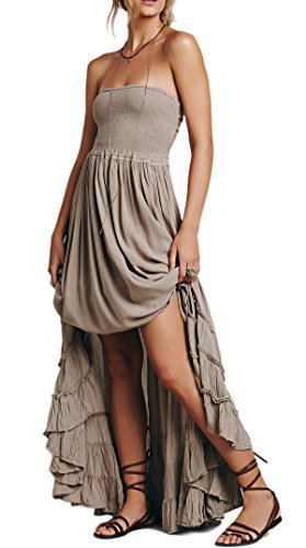 R.Vivimos Womens Summer Boho Sexy Backless Long Dresses (Medium, Khaki)