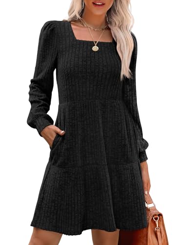 SAMPEEL Sweater Dress for Women Long Sleeve Loose Fit Church Funeral Elegant Dresses Black XL