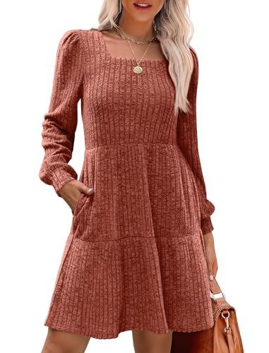 SAMPEEL Womens Sweater Dress Graduation Baby Doll Autumn Short Dresses for Ladies Outfits 2024 S Caramel