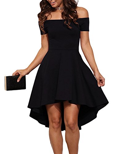 Sarin Mathews Women Off The Shoulder Short Sleeve High Low Cocktail Skater Dress Black XL