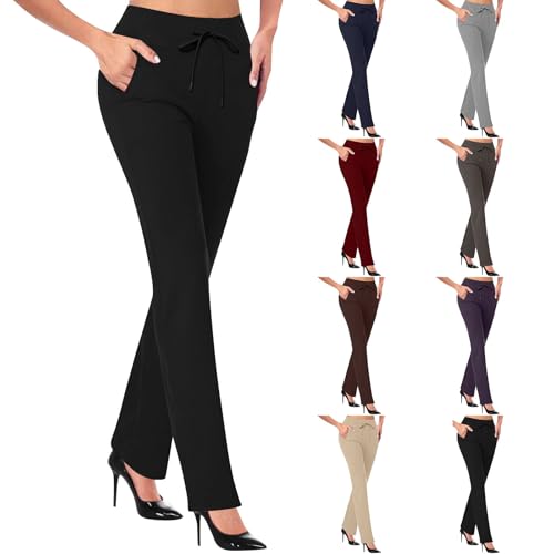 SHAOBGE My Orders with Amaon My Orders Delivery Work Pants for Women 2024 Women's Yoga Dress Pants 2024 Tummy Control Workout Bootleg Leggings Stretchy Office Casual Pants with Pockets Black Large