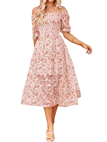 Sissyaki Women's Summer Textured Chiffon Floral Print Midi Dress Casual Tiered Swing Long Dress 2-Pink Floral Small