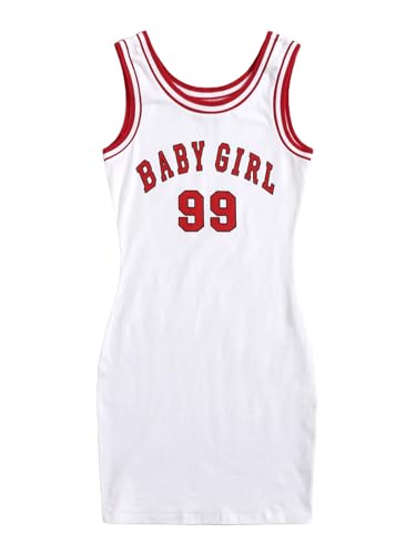 SOLY HUX Womens Bodycon Mini Dress Sleeveless Tank Dresses Jersey 90s Outfits 2000s Clothing White Letter Graphic L