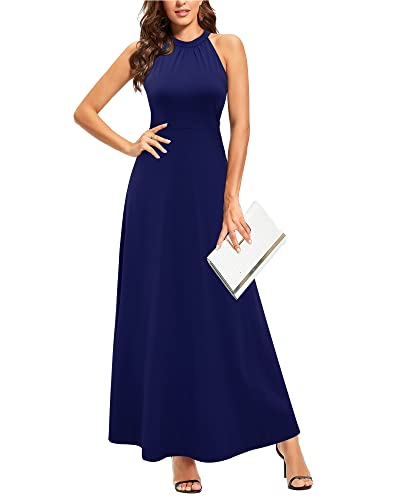 STYLEWORD Women's Fashion 2024 Summer Dresses Formal Evening Cocktail Elegant Party Maxi Long Dress Outfits Trendy(Navy,M)