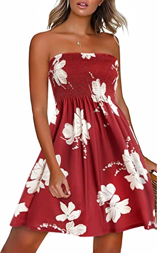 Sundresses for Women Casual Beach Summer Strapless Coverups Tube Tops Off The Shouder Dresses (WineRed,M)