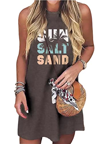 Sun Salt Sand Coconut Tree Tank Mini Dress for Women Sleeveless Beach Praty Shirts Summer Vacation Short Mini Dresses(Medium,Grey)