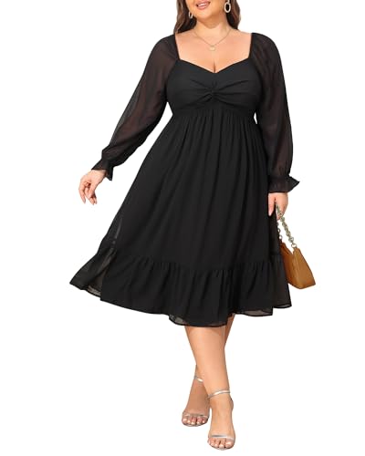 Talisea Plus Size Black Dress Women Wedding Guest Cocktail Graduation semi Formal Curvy Party Fall Summer midi Dresses