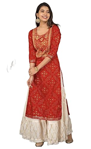 Traditional Jaipur Beautiful Indian Embroidery Work Kurti Sharara for Girls & Women Festive Party Office Wear Dress (X-Large)