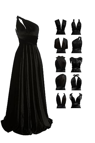 Velvet Infinity Dress with Bandeau,Convertible Bridesmaid Dresses,Plus Size Velvet Wrap Maxi Long Dress Multiway Formal Dress Black