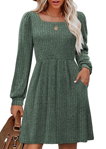 Vintage Long Sleeve Dress for Women Emerald Green Babydoll Dress for Women S