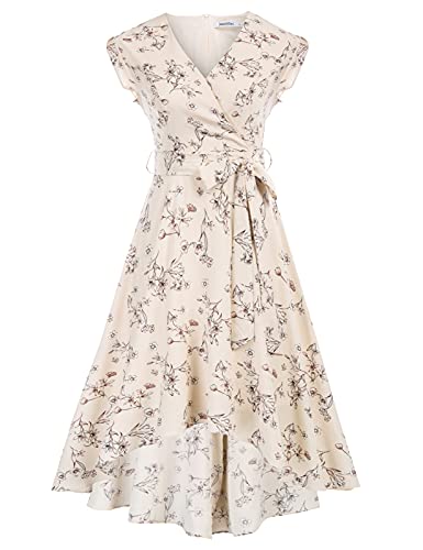 Wedding Guest Dress for Women High Low Semi Formal Church Dress Floral Boho Bridal Shower Dress Floral White L