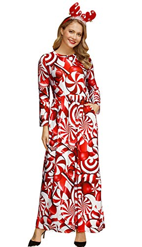 Womens Christmas Loose Fit Adult Holiday Casual 3D Dress Maxi Ugly Funny Graphic Crew Neck Outfit Xmas Candy M