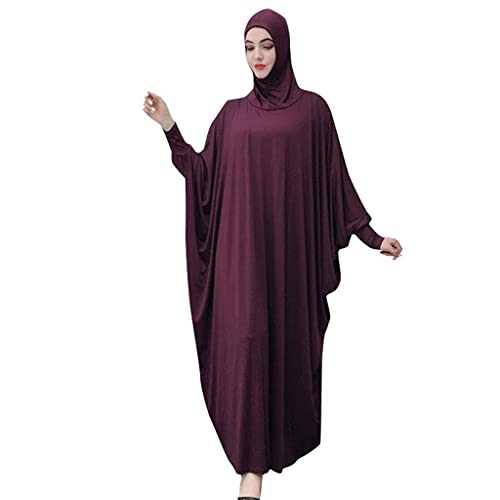 Women's Solid Muslim One-Piece Prayer Dress Muslim Abaya Dress Islamic Maxi Abaya Kaftan with Hijab Full Length Dress