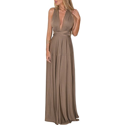 Women's Transformer Convertible Multi Way Wrap Long Prom Maxi Dress V-Neck High Low Wedding Bridesmaid Evening Party Grecian Dresses Boho Backless Halter Formal Cocktail Dance Gown Brown Medium