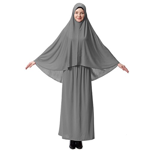 XINFU Muslim Islamic Women's khimar 2pcs Sets Soft Distinctive Prayer Dress Hijab Abaya Suit - Gray, Medium