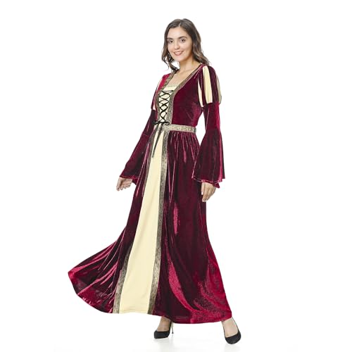 yolsun Adult Medieval Dress Renaissance Princess Halloween Dress Up Costume(XXL,Wine red)