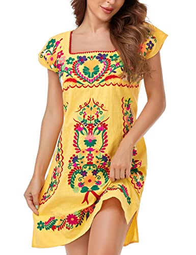 YZXDORWJ Women Mexican Embroidered Dress Ruffle Collar Sleeveless (XL, 629Y)