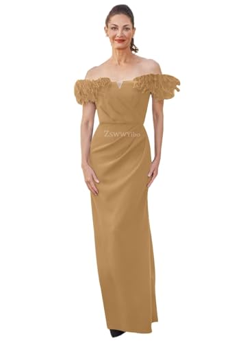 ZSWWYibo Petite Mother of The Bride Dresses for Wedding Mother of The Bride Dresses Strapless Feather Evening Gowns Prom Dresses Formal for Women Light Brown