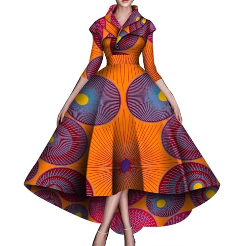 African Dresses for Women A-line Floor-Length Dress Traditional Ankara Kente Print Evening Dress