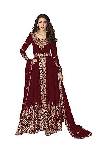 Alamara Fashion Ready to Wear Indian Pakistani Party Wear Wedding Wear Anarkali Suit with Matching Dupatta for Women (Maroon, XXL)