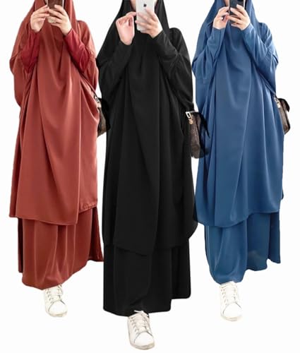 Alilyol Muslim Dress Islamic Women's Full Cover Two Pieces Soft Distinctive Prayer Maxi Dress with Hijab Abaya Robe