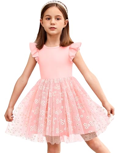 Arshiner Little Girls Tutu Dress Toddler Party Wedding Holiday Summer Sundress for Kids (Pink Flower, 7-8 Years)