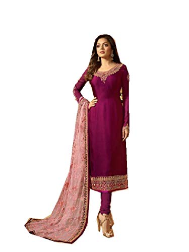 Delisa Designer Wedding Partywear Silk Embroidered Salwar Kameez Indian Dress Ready to Wear Salwar Suit Pakistani LTN (Purple, MEDIUM-40)