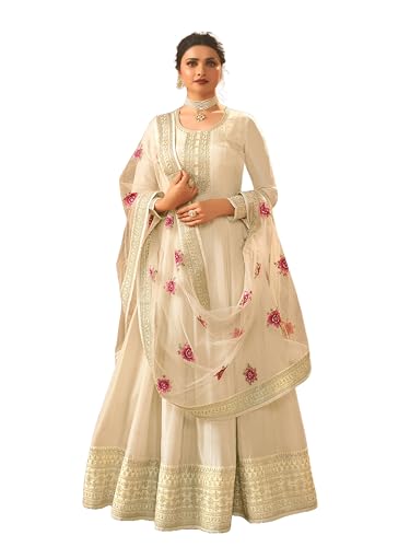 Delisa Fashion New Indian Pakistani Salwar Kameez Dress Anarkali Gown Suit Set ready to wear for Women with dupatta-63691 (Cream, 42)