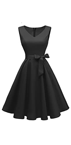 Dressever Women's 50s 60s Vintage Sleeveless Cocktail Party Dress with Pockets Black M