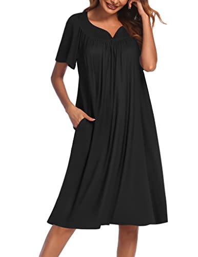 Ekouaer Women's House Dress with Pockets, Black, Large