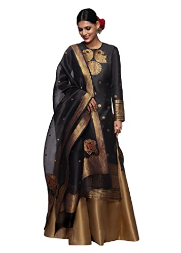 Elina fashion Indian Kurti for Womens With Lehenga & Dupatta | Ethnic Art Silk Readymade Kurtis Stitched Kurta For Women Black