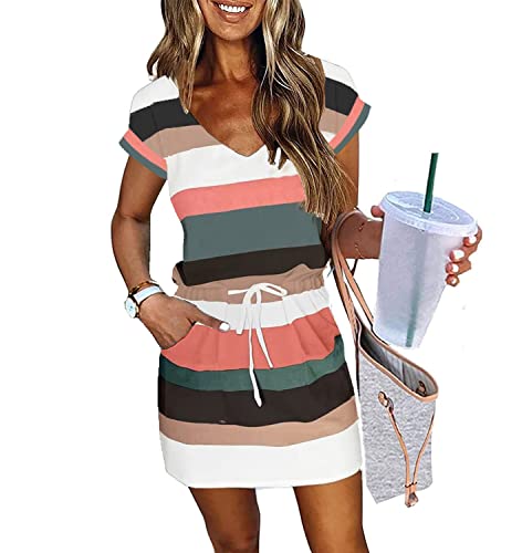 ETCYY NEW Womens Summer Dress Lantern Sleeve Square Neck Tie Front A-Line Double Layer Hem Mini Dresses