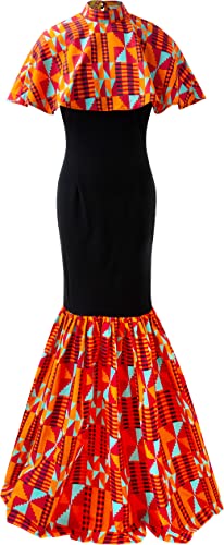 HongyuAmy Women's African Ankara Outfits Attire Kente Print Dresses(Medium, Color E)