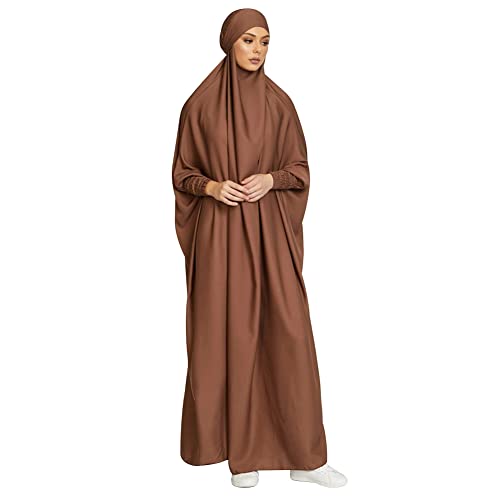 Muslim Dress For Women Abayas Arabic Dress For Women Muslim Prayer Robes Long Sleeve Hijab Dresses Floor Length Farasha Kaftan Jilbab Arabian Islamic Clothes For Muslim Eid Dresses Coffee One Size