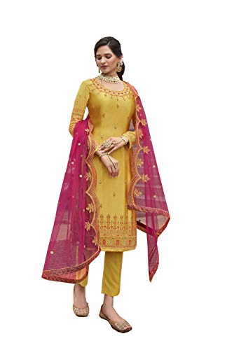 New Indian/Pakistani Bollywood Party/Wedding wear Salwar Kameez/Salwar Suit for Women K3 (Yellow, SMALL-38)