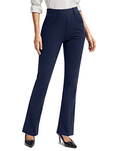 Rammus Womens Yoga Dress Pants with Pockets Stretch Work Pants for Women Bootcut Slacks for Business Office Casual Navy