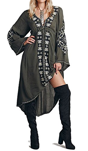 R.Vivimos Womens Cotton Embroidered High Low Long Dresses (2XL, Army Green)