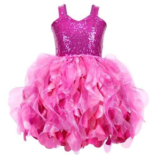 Suppromo Hot Pink Tutu Dress for Girls Fancy Sparkly Sequin Tulle Princess Party Dress for Girls Birthday Christmas Sneaker Ball Gown Pageant Prom Dance Photoshoot Outfit 6T