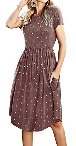 Women Ladies Spring Summer Sleeve Travel Midi Knee Work Casual Dress Brown XL