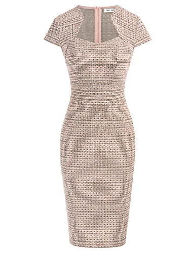 Women's Elegant Vintage Cap Sleeve Knee-Length Tweed Bodycon Pencil Dress XL